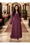 Foil Print Ruffle Detail Layer Sleeves A-Line Maxi Dress - 5