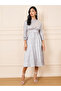 Jacquard Print Tie Up Sleeves A-Line Midi Dress