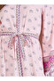 Boho Print A-Line Midi Dress with Waist Tie Up - 3
