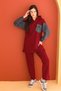 Women's Sleeveless Denim Detailed Sports Two-Piece Set Burgundy - 7