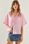 Women's Pink Short Sleeve Loose Linen Shirt 60251182 - 2