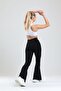 Women's Black Flared Leggings High Waist Elastic Lycra Shaping Tights - 6