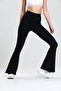 Women's Black Flared Leggings High Waist Elastic Lycra Shaping Tights - 3