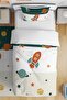 Retro Green Cream Spacecraft Patterned Single Baby Kids Bedding Set
