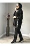 Black Tracksuit Set with Letter Stripe Detail - 2