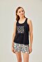 Aztec Patterned Black Pajama Set with Shorts - 3