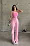 Pink Elastic Slit High Waist Sweatpants - 5