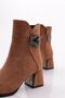 Camel Velvet Women's Heeled Boots - 342333539 - 4