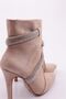 Women's Pointed Toe Crystal Stone Banded Thin Heeled Boots Beige Suede 53643247 - 4