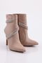 Women's Pointed Toe Crystal Stone Banded Thin Heeled Boots Beige Suede 53643247 - 2