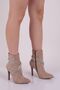 Women's Pointed Toe Crystal Stone Banded Thin Heeled Boots Beige Suede 53643247 - 5