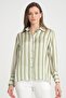 Women's Balloon Sleeve Gather Detailed Oversize Striped Satin Shirt - 4