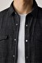 Men's Slim Fit Long sleeve Sleeve %100 Cotton Linen Double Pocket Snap Snap-Fastened Black Shirt - 4