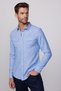 Men's Blue Slim Fit Shirt - Long Sleeve, 100% Cotton Linen, Double Pocket Piping