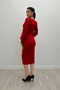 Crepe Fabric Square Collar Pencil Dress - Red - 5