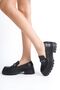 Women's Buckle Detailed Saddled Loafer Shoes Daily Moccasin Stylish and Stylish Sole - 3