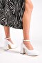 Women's Ankle Strap White Platform Heeled Wedding Dress Shoes - 4