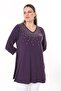 Women's Plus Size Plum Stone Detailed Capri Sleeve Tunic 65N37696 - 5