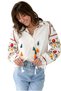Women's Floral Ethnic Embroidered Vintage White Cotton Blouse