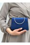 Women's Satin Navy Blue Evening Dress Clutch Portfolio Bag - 2