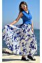 Blue Patterned Pleated Long Skirt on White - 6