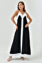 Thin-strapped, wide-leg Midi Length, 128 cm black and white summer dress (2949) - 7