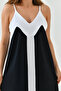 Thin-strapped, wide-leg Midi Length, 128 cm black and white summer dress (2949) - 5