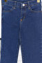 Koyu Mavi Kız Çocuk Geniş Paça/Flare Esnek Lastikli Denim Pantolon Jean TKDSS24PL00011 - 7