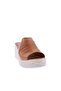 Women's High Wedge Heeled Slippers - Gathered Genuine Leather, Tan 291143219 - 4