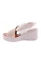 Beige Genuine Leather Women's Sandals with High Wedge Sole and Cross Laser - 291113219 - 3