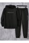 Printed Unisex Bottom Top Combination Black Tracksuit Set - Hooded Sweatshirt Sweatpants Jogger