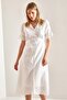 Women's White Front Buttoned Scallop Dress 40881006 - 2