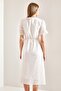 Women's White Front Buttoned Scallop Dress 40881006 - 5