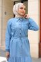 Women's Jeans Dress with Pockets and Drawstring Detail - 6