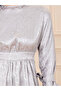 Jacquard Print Tie Up Sleeves A-Line Midi Dress - 3