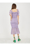 Ditsy Print Smocked Detail Mermaid Hem Midi Dress - 4