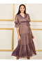 Lurex Striped Chiffon Tiered Midi Dress with Self Tie Up