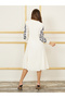 Thread Embroidered Button Closure Shift Midi Dress - 4