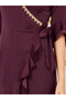 Embroidered Lace Trim Ruffle Hem Wrap Midi Dress - 3