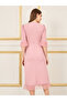 Embellished Mesh Trim Shift Midi Dress with Pocket Detail - 4