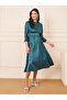 Jacquard Print Tie Up Sleeves A-Line Midi Dress - 2