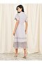 Lace Detail Concealed Placket Collared Midi Dress with Self Tie Up - 4