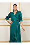Satin Asymmetric Hem Wrap Maxi Dress - 2
