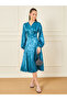 Satin Jacquard Print A-Line Midi Dress - 2