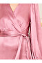 Volume Sleeve Satin Wrap Midi Dress - 3