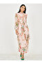 Floral Print Button Loop Closure Tiered Maxi Dress with Self Tie Up