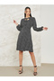 Ditsy Print Tie-Up Neck Knee Length Dress - 2