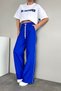 Women's Sax High Waist Lace Up Edges Slim Stripe Striped Tracksuit Pants - 3