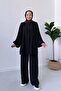 Balloon Sleeve Pleated Set - Black