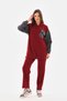 Women's Sleeveless Denim Detailed Sports Two-Piece Set Burgundy - 2